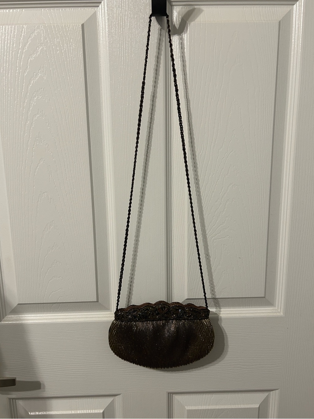Vintage-Inspired Black Beaded Evening Crossbody Bag